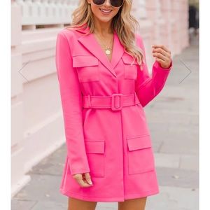 Pink Lily Hot Pink Belted Blazer Dress